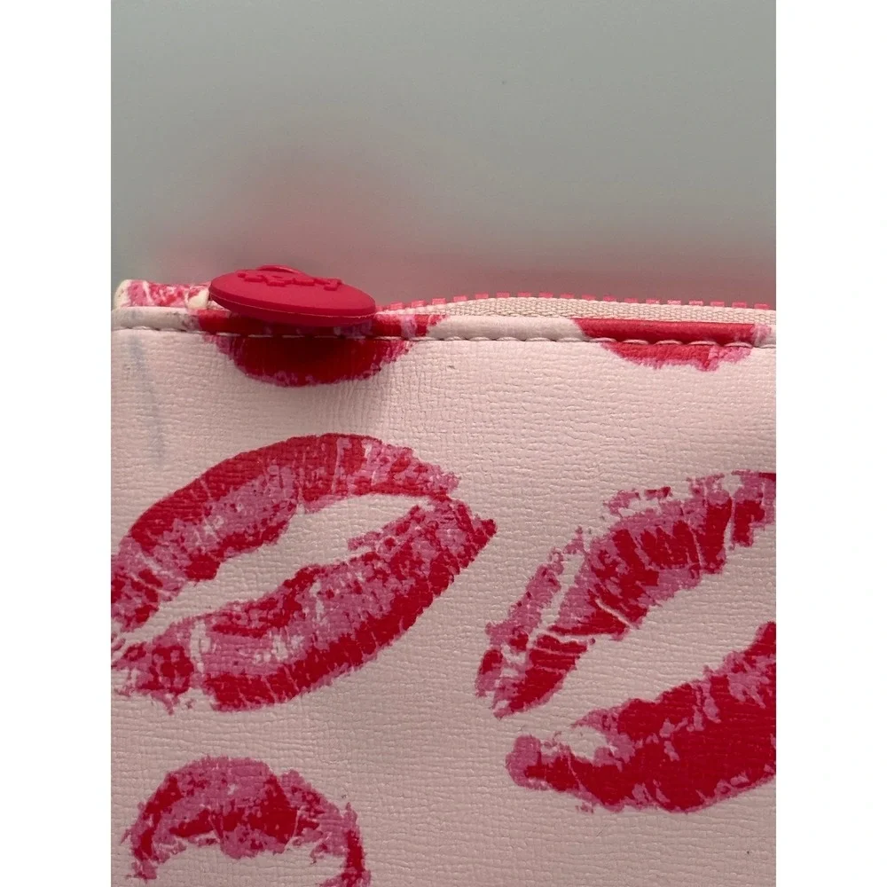 IPSY Pink Lip Cosmetic Bag Red Kisses Makeup Pouch Zippered Travel Case Small
